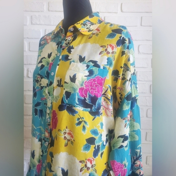 Anthropologie Tropical Floral Button Down Shirt Blouse Top Long Sleeves Size XSP - Picture 11 of 11